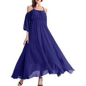 Afibi Womens Off Shoulder Long Chiffon Casual Dress Maxi Evening Dress Worn Once